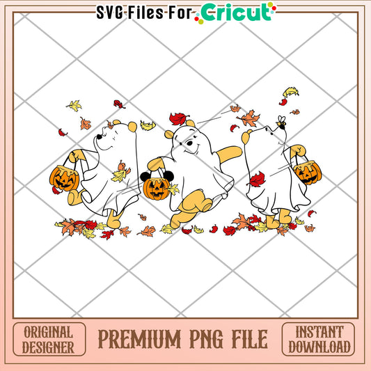 Halloween PNG File with Dancing Bears and Pumpkins for Crafts
