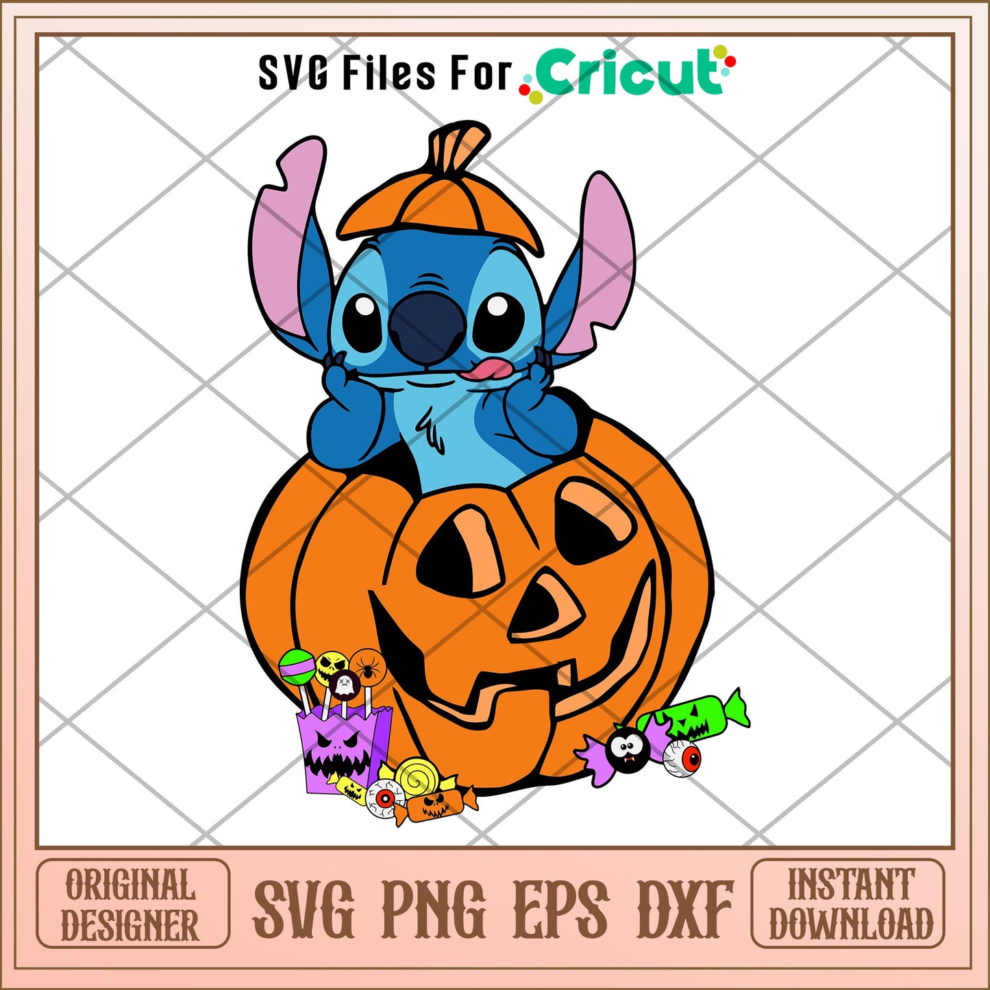 Halloween Pumpkin Stitch embroidery svg, Disney characters svg, Digital Download