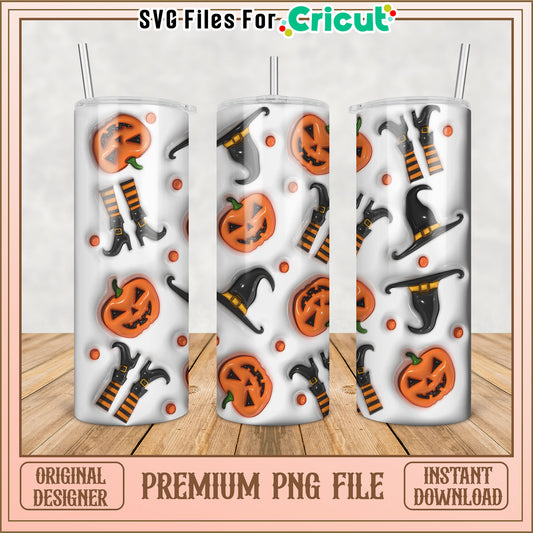 Halloween Pumpkin Witch Tumbler PNG