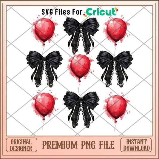 Halloween Red Balloon Coquette Bow png, Horror characters png, digital download