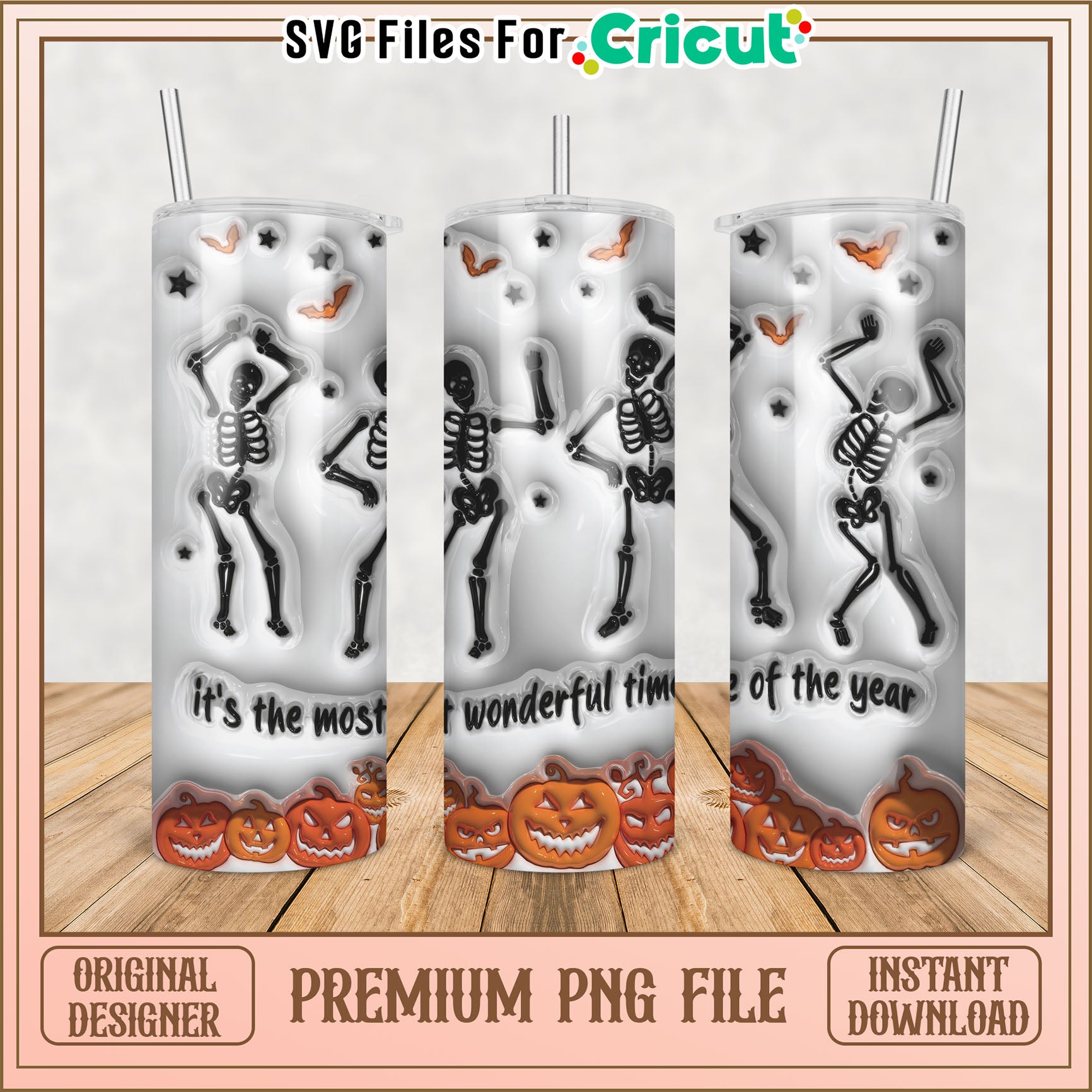 Halloween Skeleton Tumbler PNG Design