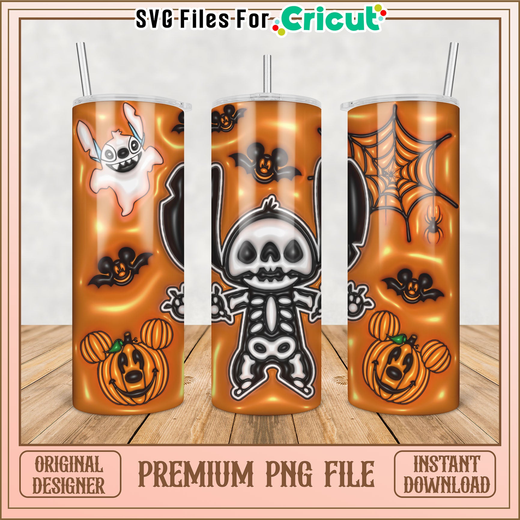 Halloween Stitch Pumpkin Tumbler PNG