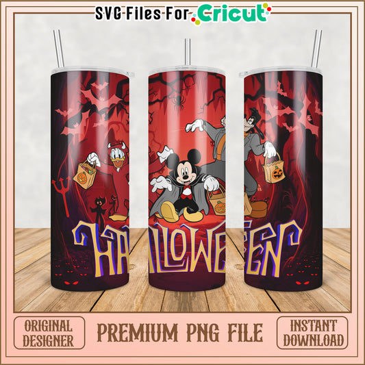 Halloween Themed Tumbler PNG Design with Mickey and Friends