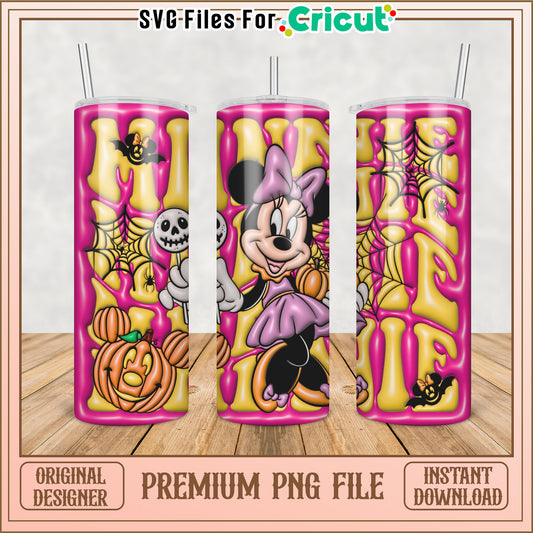 Halloween Tumbler Design PNG with Minnie Mouse and Spooky Elements
