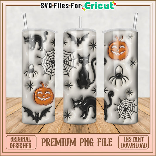 Halloween Tumbler PNG Design with Cats and Pumpkins for Cricut