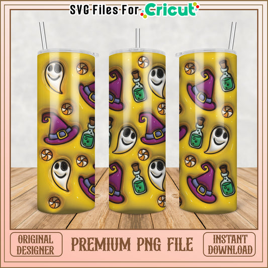Halloween Tumbler PNG Design with Ghosts and Witches for Crafts