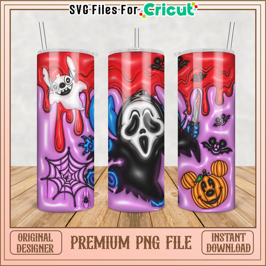 Halloween Tumbler PNG Design with Spooky Characters for Cricut
