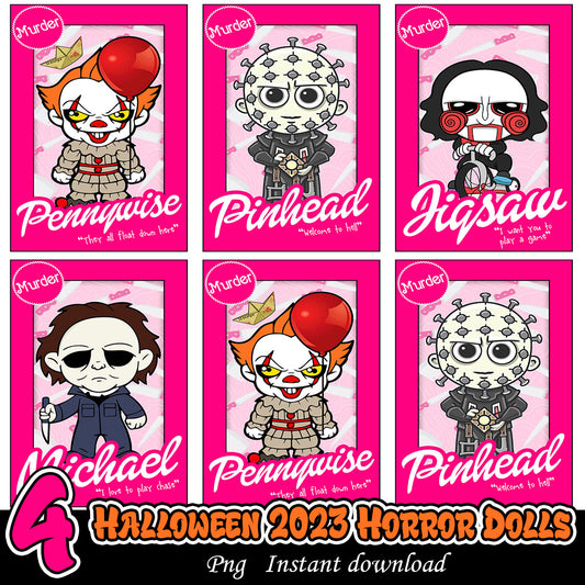 Halloween 2023 Horror Dolls Bundle Png, Halloween pink dolls bundle