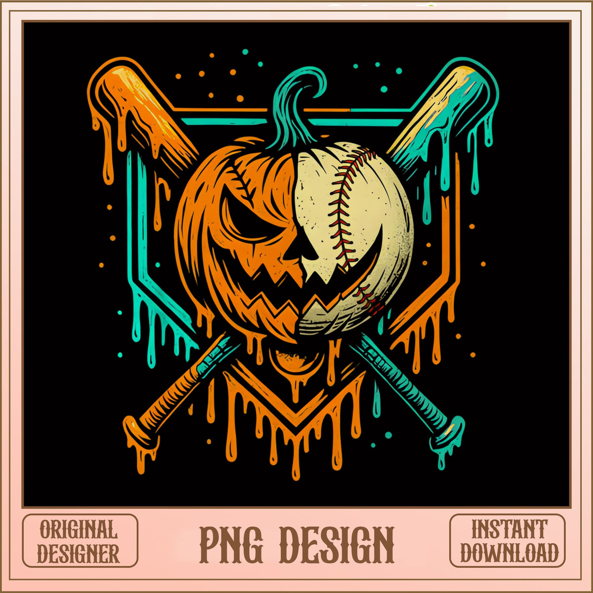Halloween Baseball Pumpkin PNG, Spooky Baseball Bat PNG, Jack O Lantern PNG