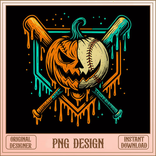 Halloween Baseball Pumpkin PNG, Spooky Baseball Bat PNG, Jack O Lantern PNG
