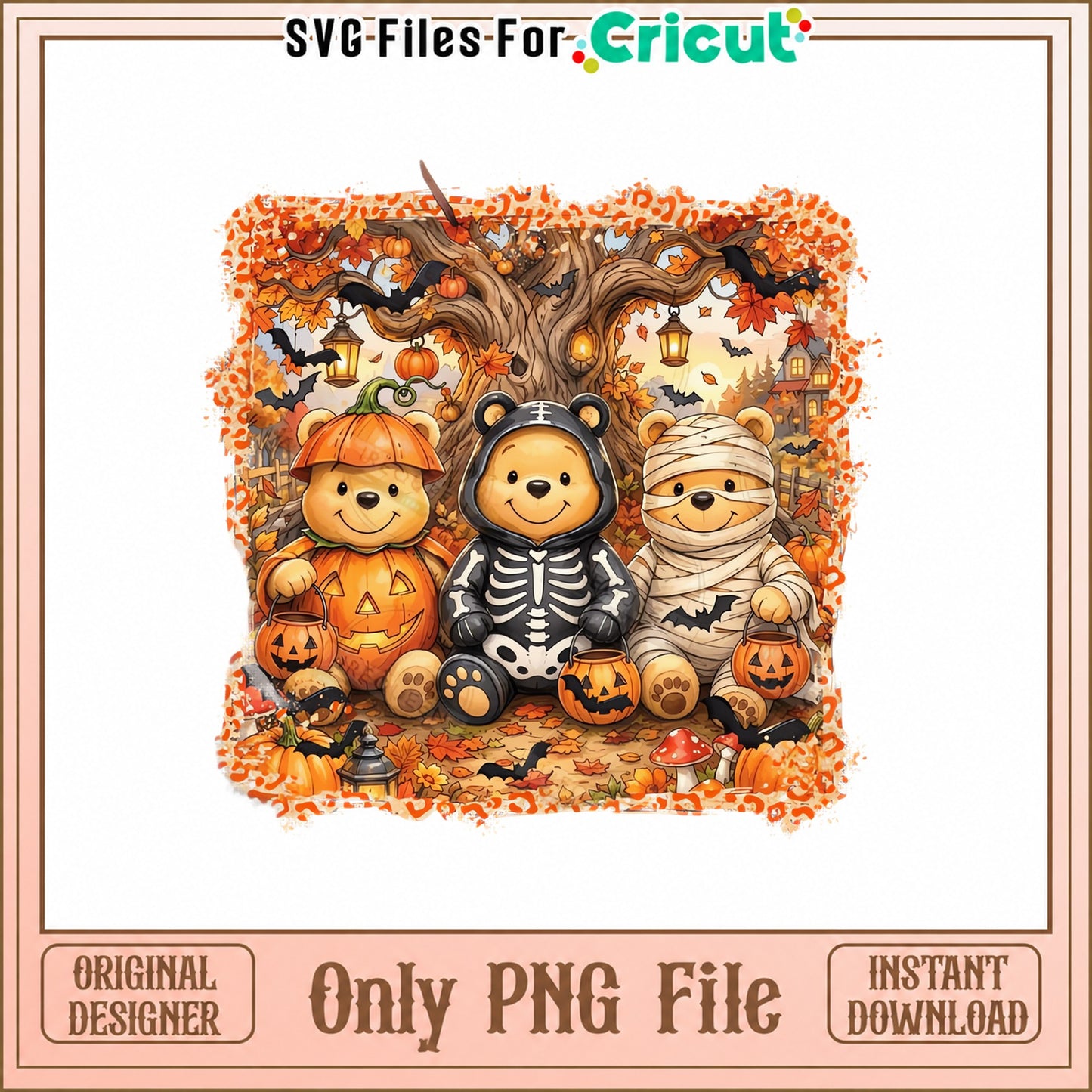 Halloween Bears PNG, Cute Fall Autumn Clipart, Pumpkin PNG