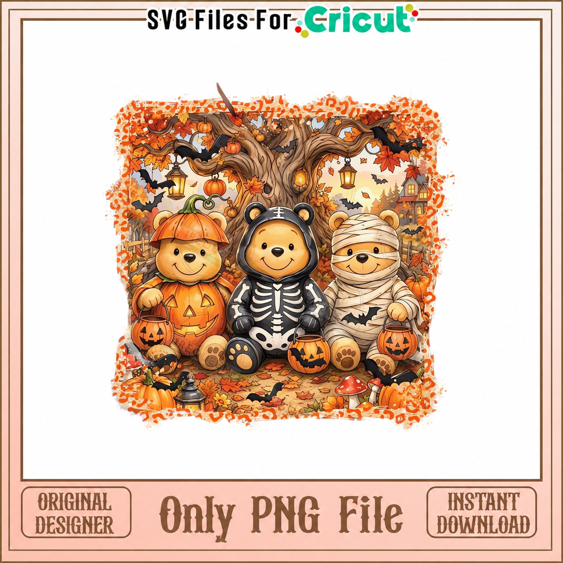 Halloween Bears PNG, Cute Fall Autumn Clipart, Pumpkin PNG
