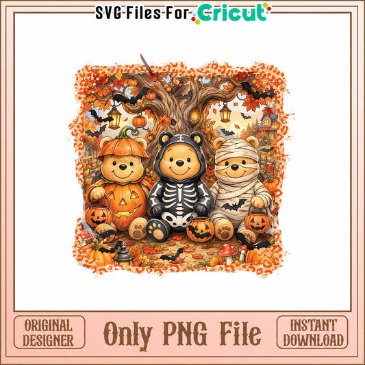 Halloween Bears PNG, Cute Fall Autumn Clipart, Pumpkin PNG