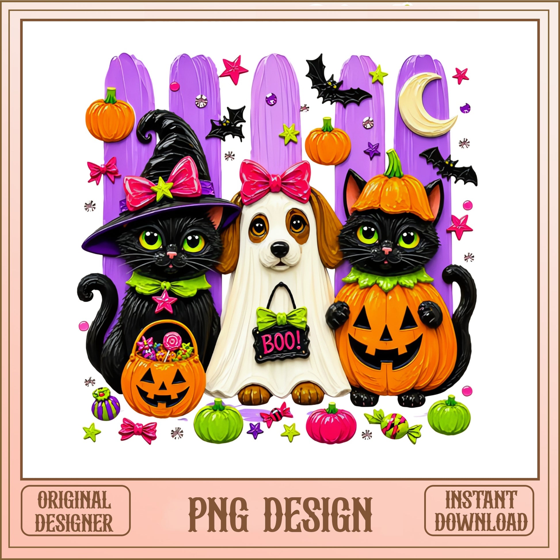Halloween Black Cat And Ghost Dog PNG, Cute Halloween PNG, Spooky Animals PNG