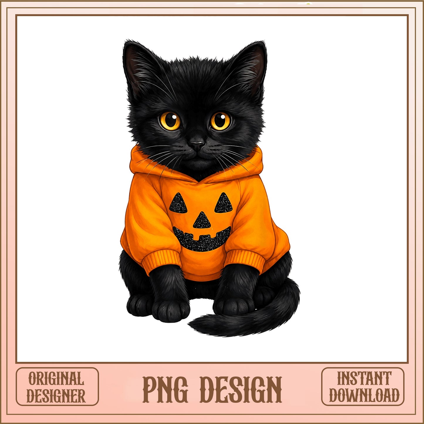Halloween Black Cat PNG, Cute Cat Pumpkin Hoodie, Cat Clipart PNG