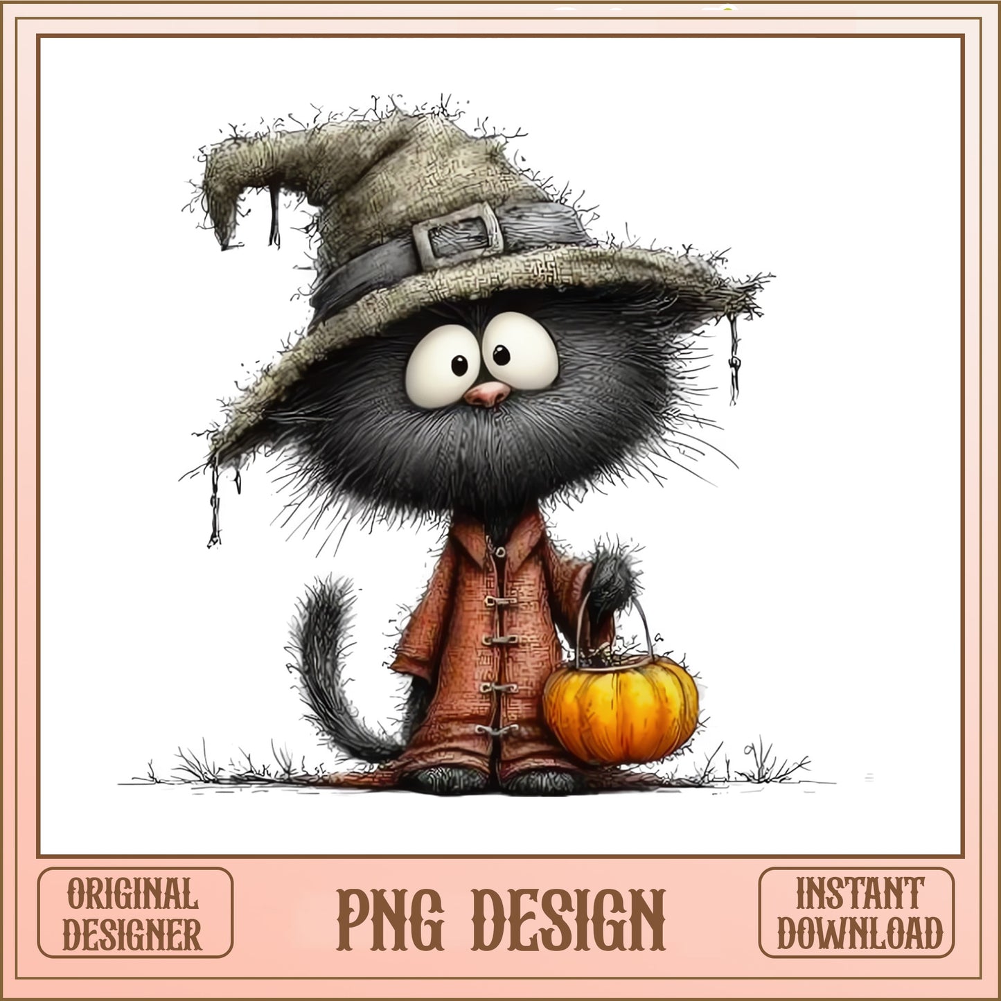 Halloween Black Cat Witch PNG, Funny Cat Pumpkin PNG, Spooky Cat PNG