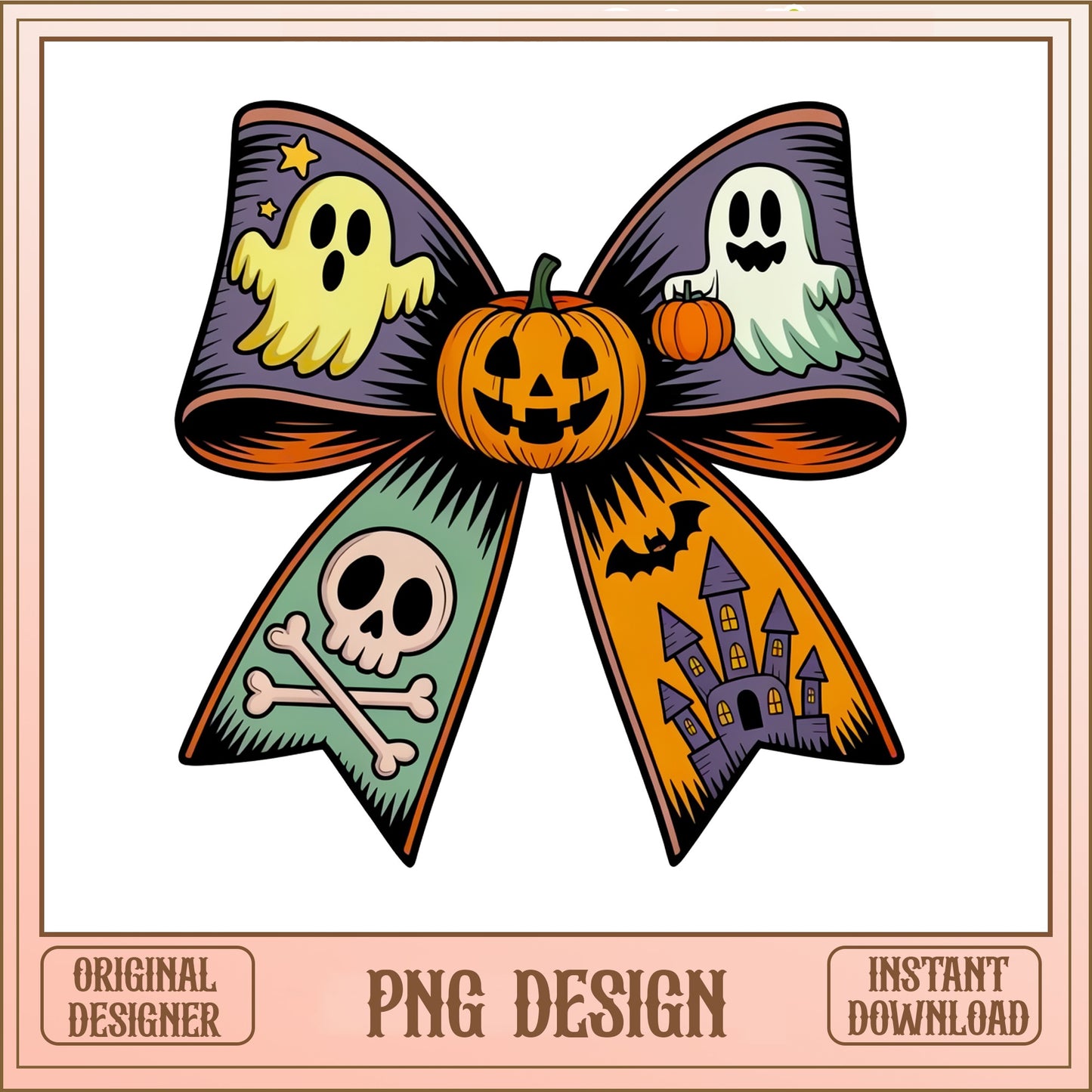 Halloween Bow PNG, Spooky Coquette Bow, Ghost Pumpkin PNG