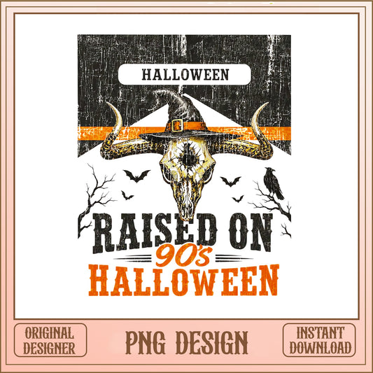 Halloween Bull Skull Witch Hat PNG, Raised On 90s Design, Retro Spooky PNG