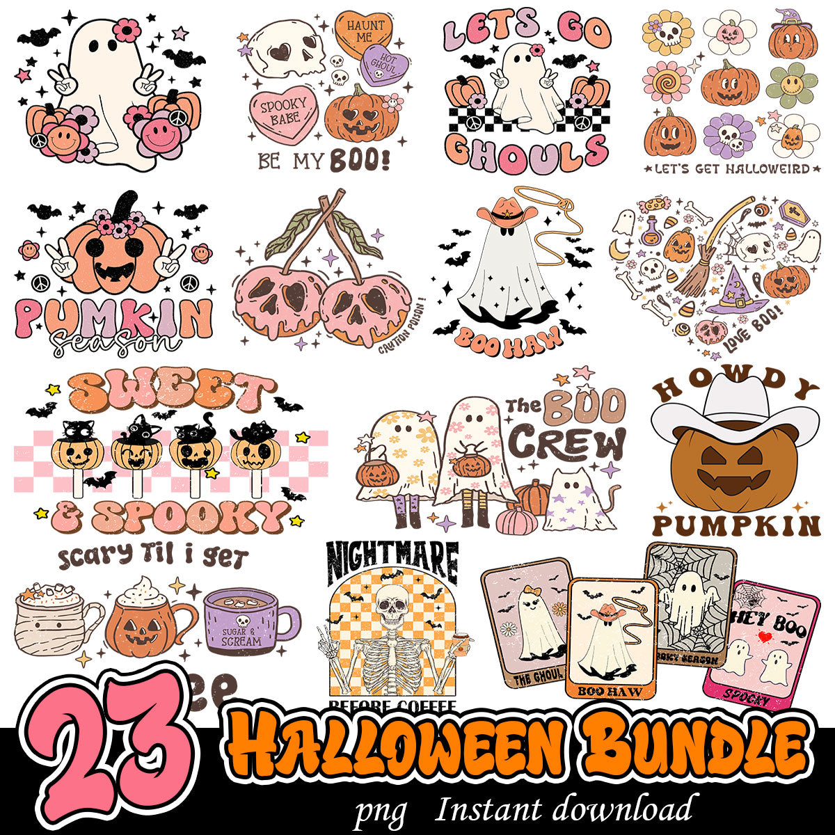 Halloween nightmare art Bundle Png, Halloween retro art bundle