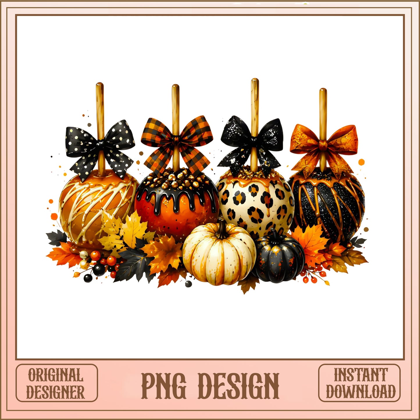 Halloween Candy Apple PNG, Fall Caramel Apple Clipart, Halloween PNG