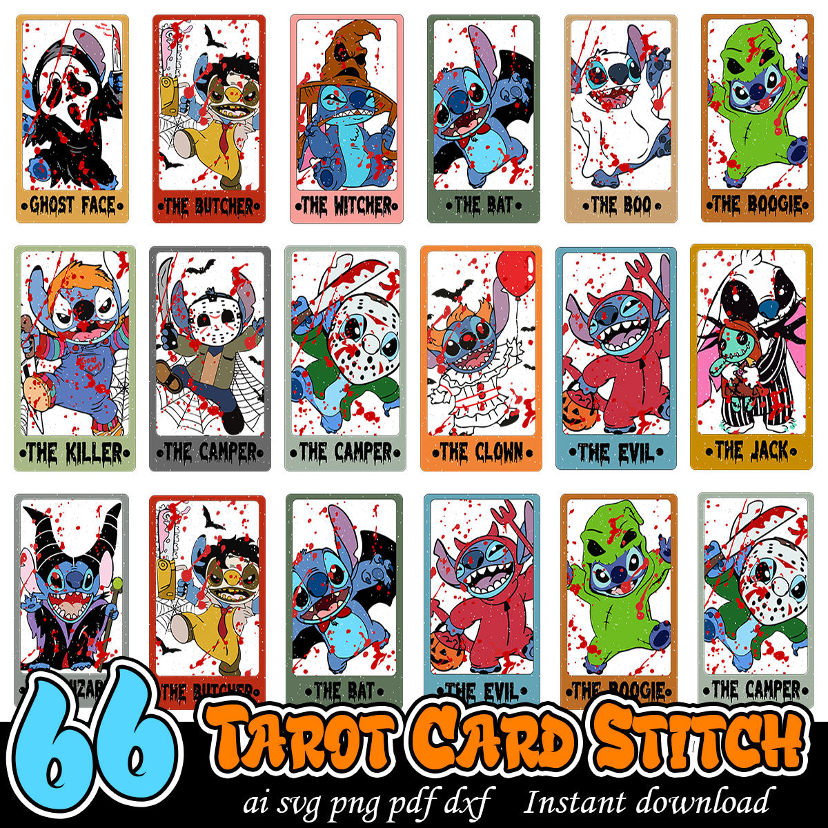 Disney Halloween Characters Tarot Card, Stitch halloween cards bundle