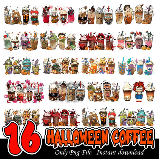 Halloween Coffee art Bundle PNG, Halloween coffee cups art bundle