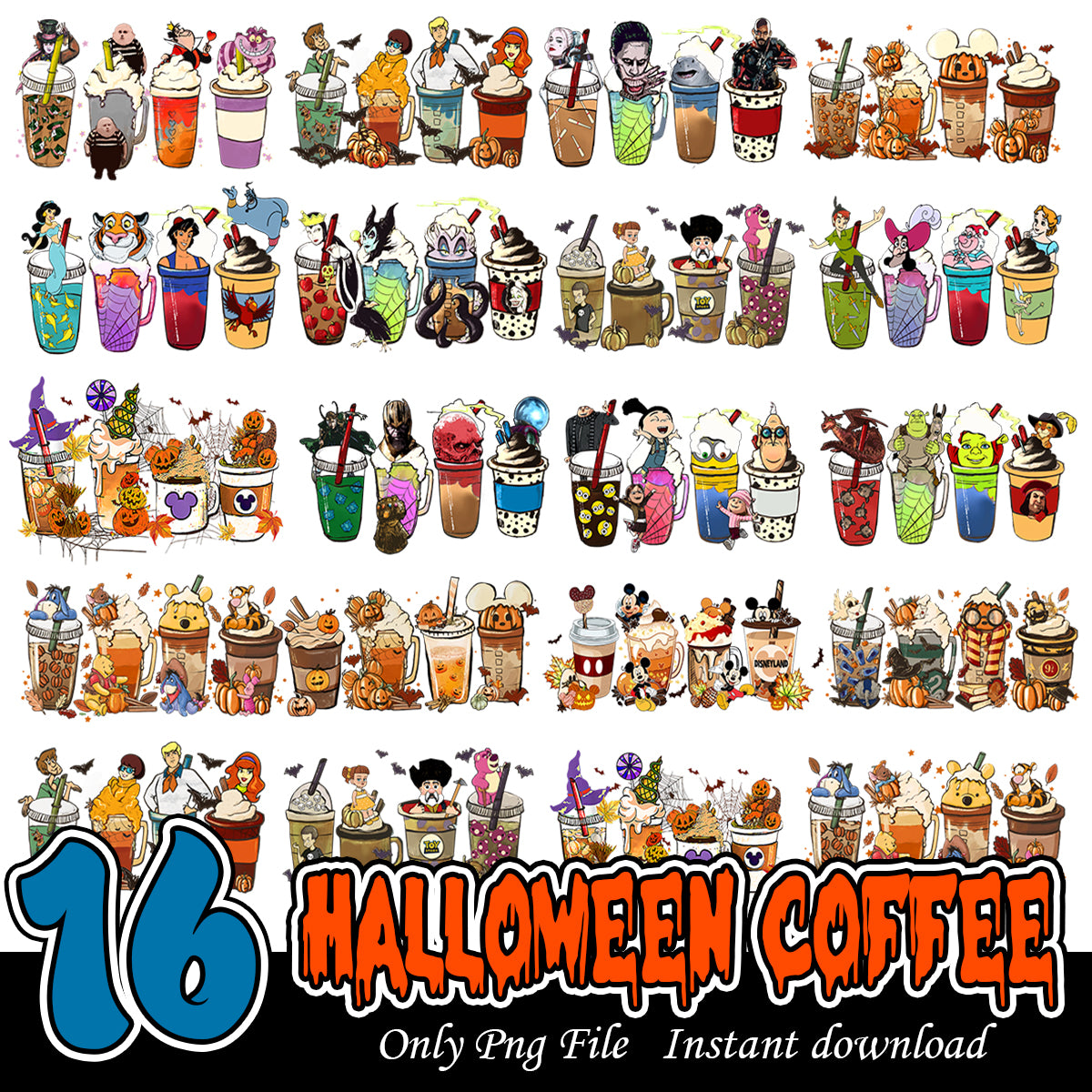 Halloween Coffee art Bundle, Halloween coffee cups art bundle