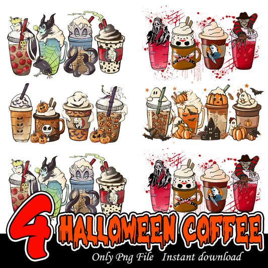 Halloween Coffee art PNG, Halloween coffee cups art bundle