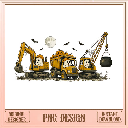 Halloween Construction Ghost PNG, Spooky Trucks Boys PNG, Cute Ghost PNG