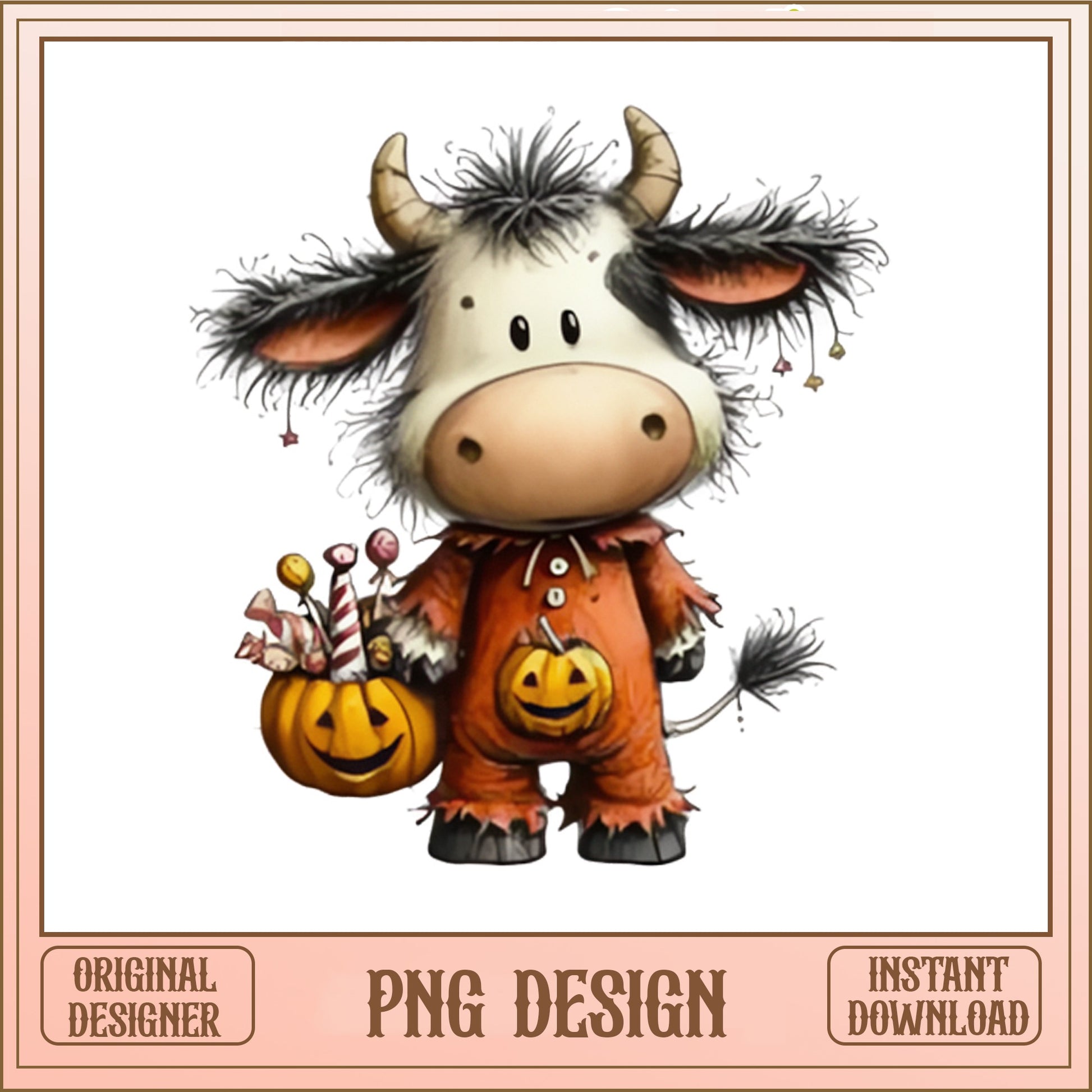 Halloween Cute Cow PNG, Pumpkin Cow Clipart, Halloween PNG