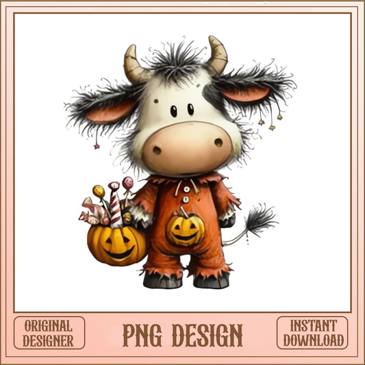 Halloween Cute Cow PNG, Pumpkin Cow Clipart, Halloween PNG
