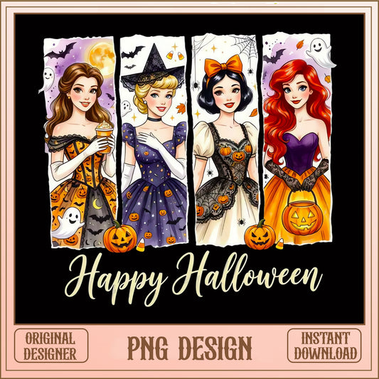 Halloween Disney Princess PNG, Spooky Princess Bundle, Happy Halloween PNG