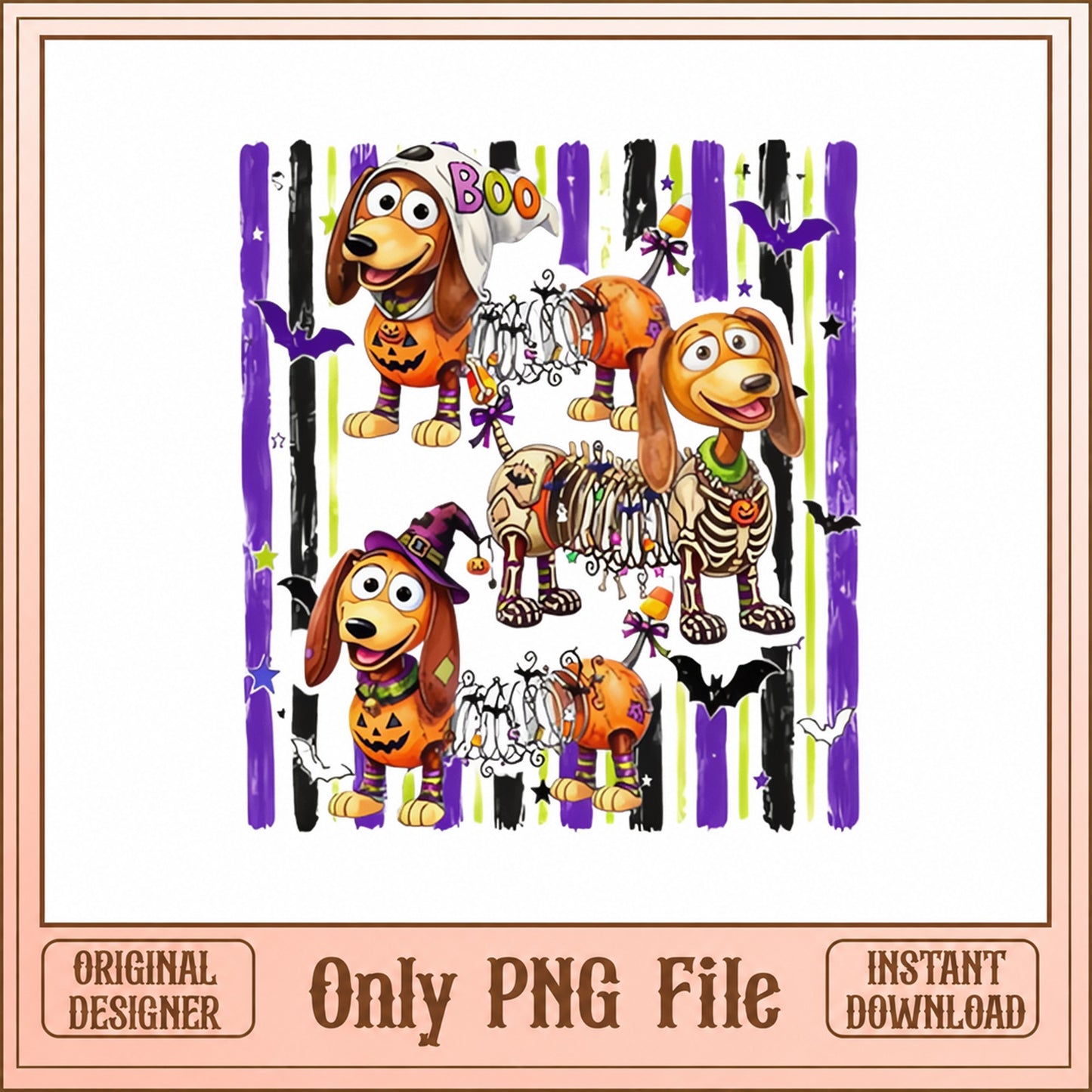 Halloween Dog Skeleton Slinky Bundle, Cute Dog Clipart, PNG