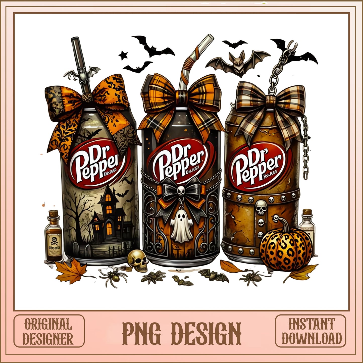 Halloween Dr Pepper Can PNG, Spooky Soda Bow PNG, Fall PNG