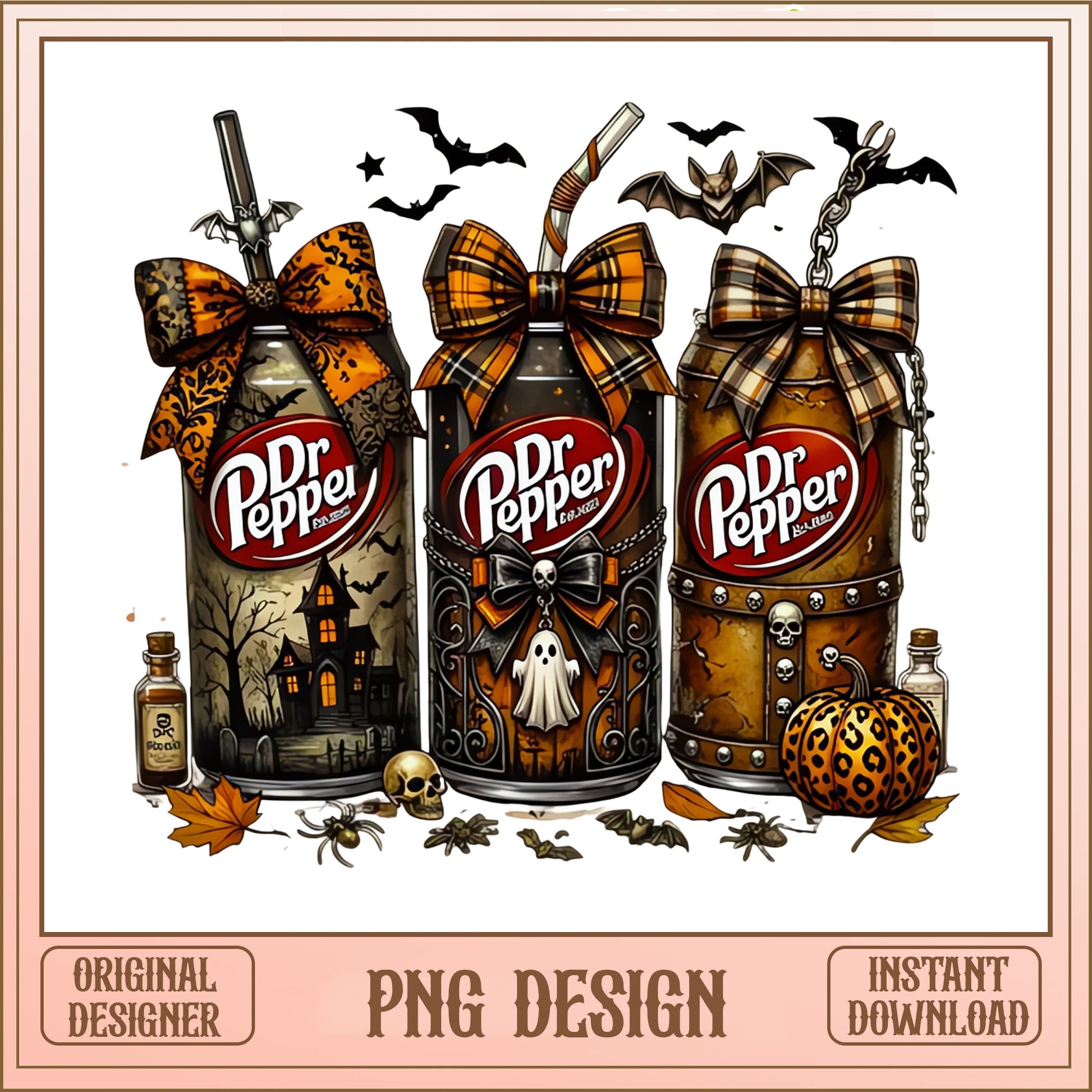 Halloween Dr Pepper Can PNG, Spooky Soda Bow PNG, Fall PNG