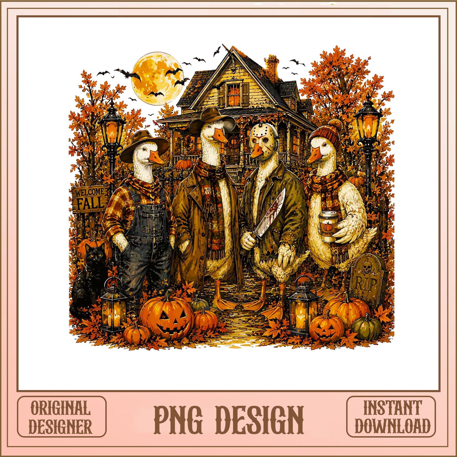 Halloween Duck Squad PNG, Spooky Fall Ducks Sublimation, Horror PNG