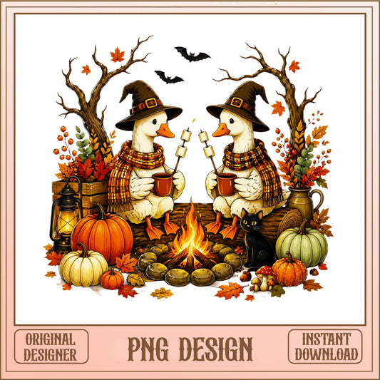 Halloween Duck Witch Campfire PNG, Fall Autumn Duck PNG, Halloween PNG