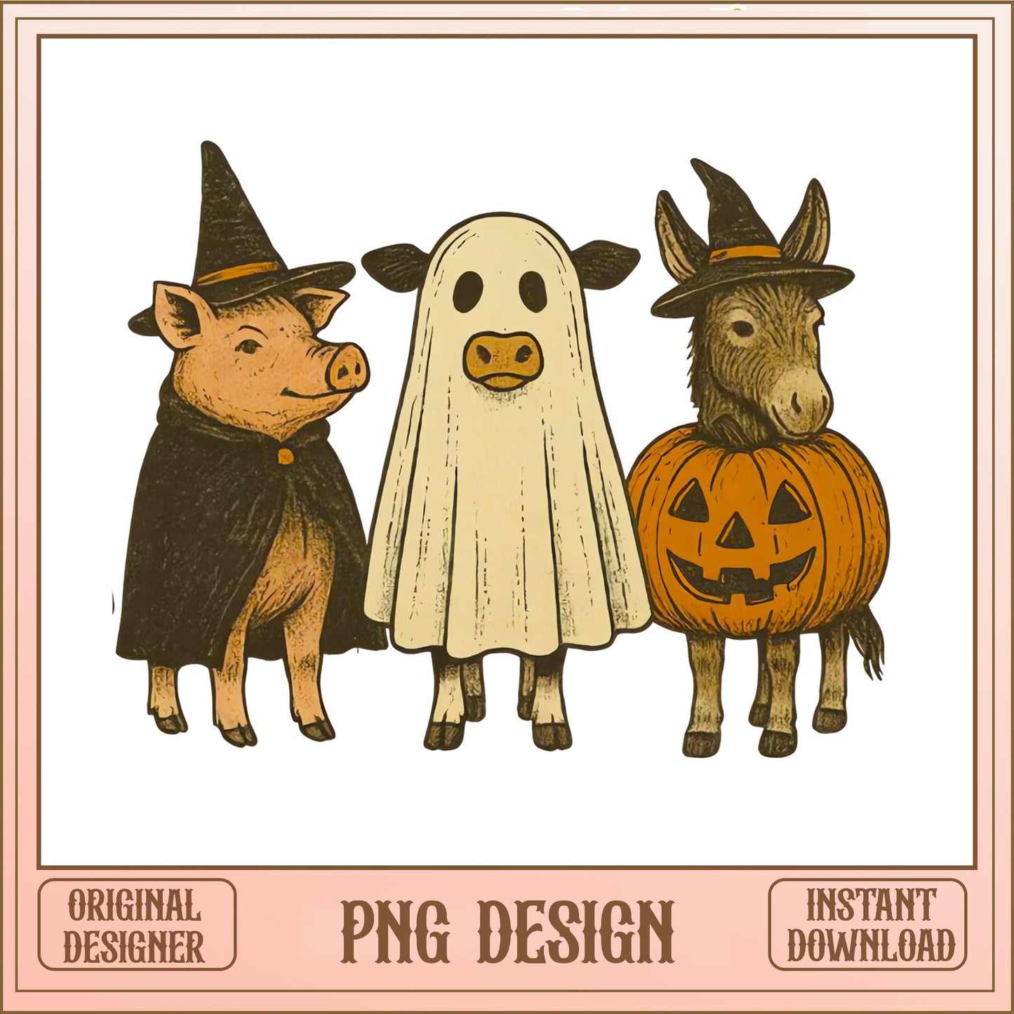 Halloween Farm Animals PNG, Spooky Pig Cow Donkey, Halloween PNG