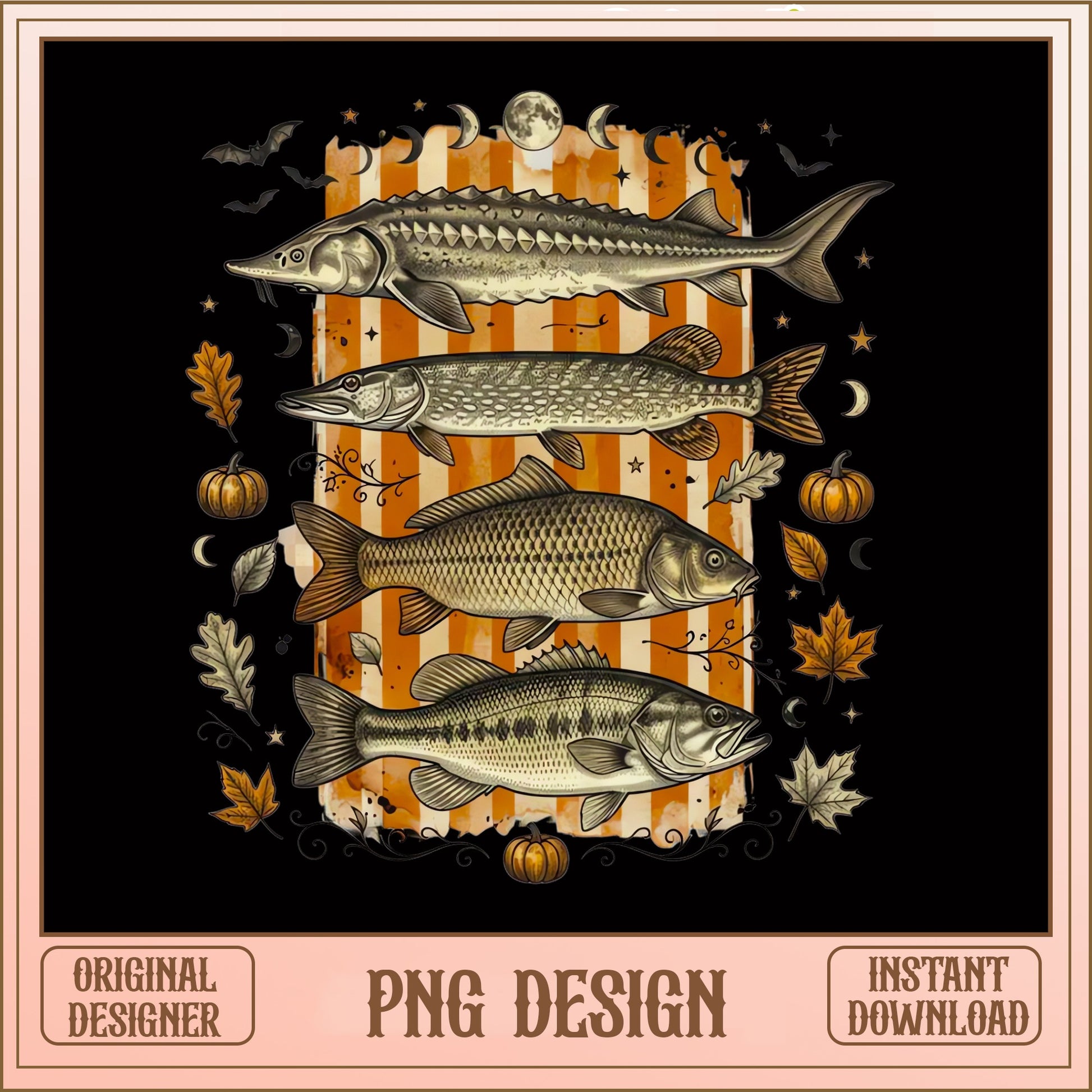 Halloween Fishing PNG, Spooky Fish Vintage Design PNG, Fall PNG