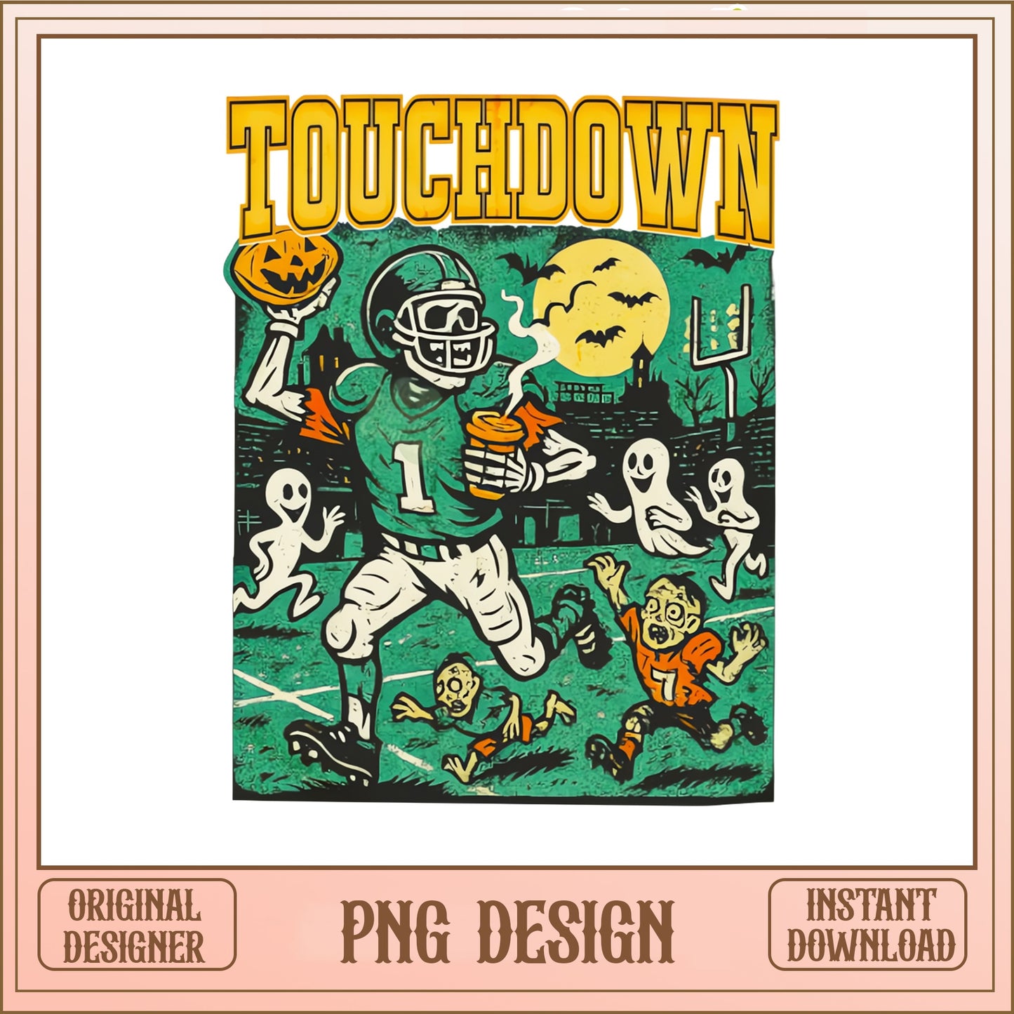 Halloween Football Touchdown PNG, Spooky Football PNG, Ghost PNG
