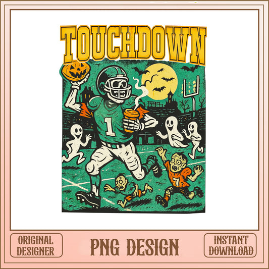 Halloween Football Touchdown PNG, Spooky Football PNG, Ghost PNG