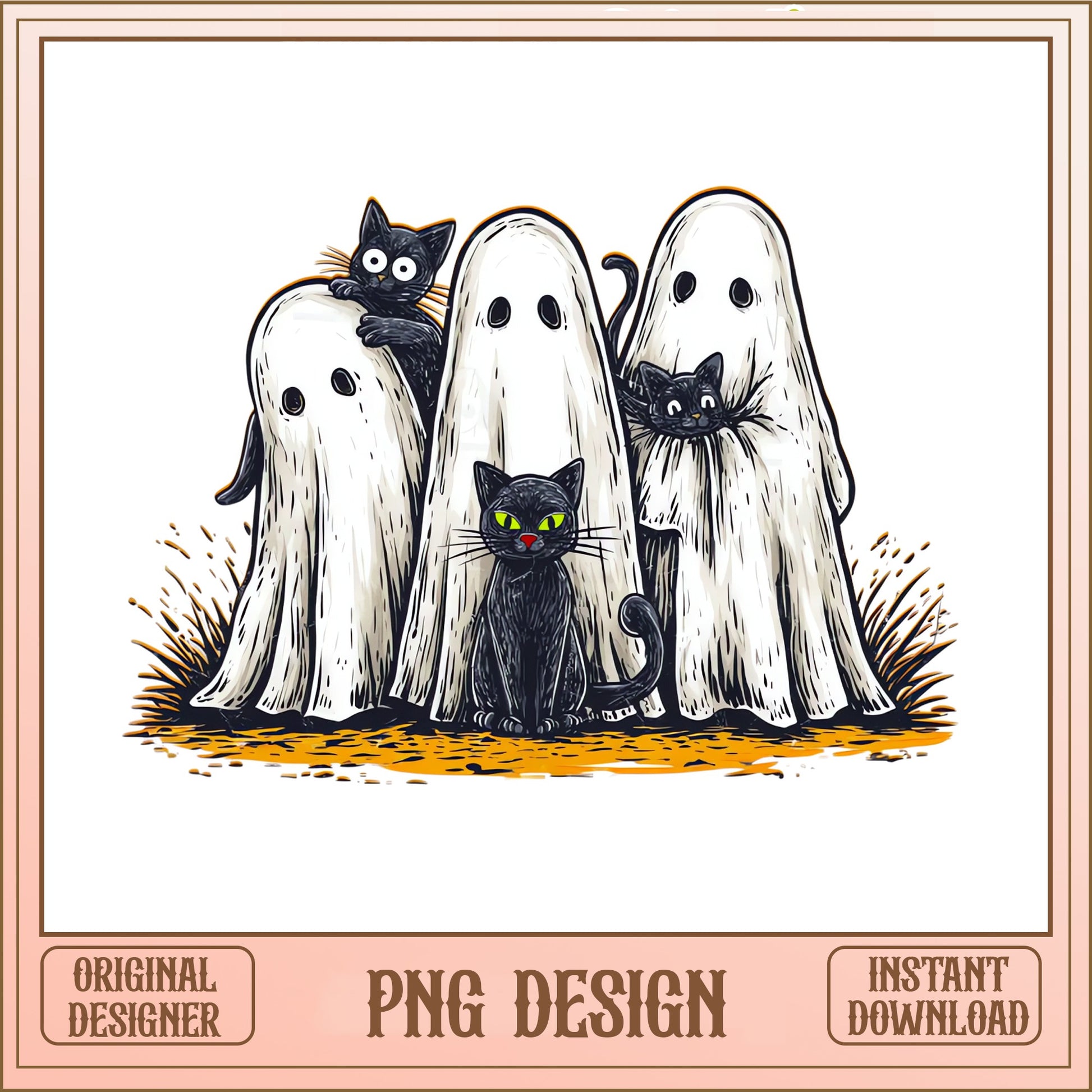 Halloween Ghost And Black Cat PNG, Spooky Cat PNG, Halloween PNG
