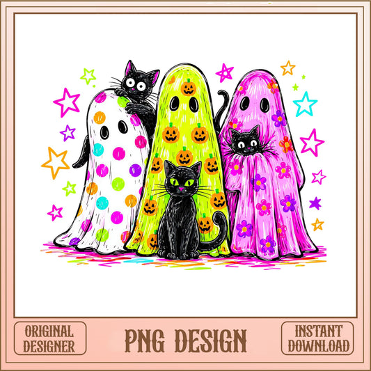 Halloween Ghost Black Cat PNG, Cute Ghost Cat Halloween, Spooky PNG