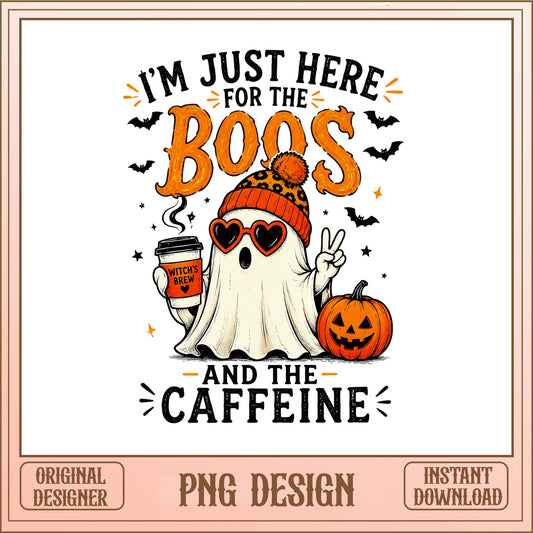 Halloween Ghost Coffee PNG, Here For The Boos Caffeine, Spooky PNG