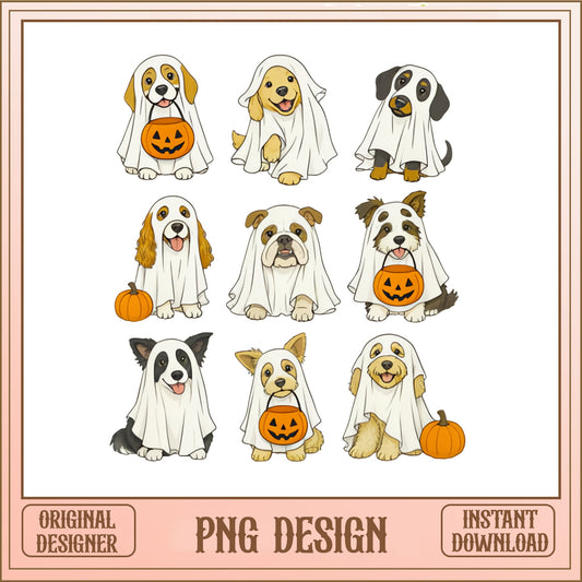Halloween Ghost Dog PNG Bundle, Cute Dog Clipart, Halloween PNG