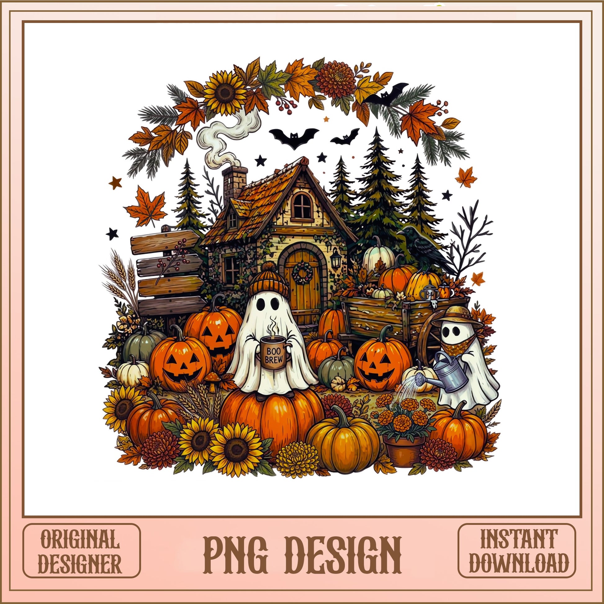 Halloween Ghost Pumpkin Patch PNG, Boo Brew Fall PNG, Autumn PNG