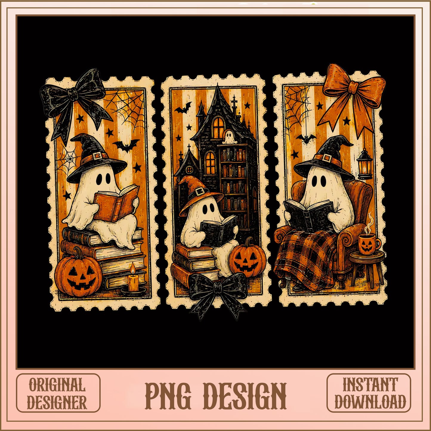 Halloween Ghost Reading Book Stamp PNG, Spooky Ghost PNG, Halloween PNG