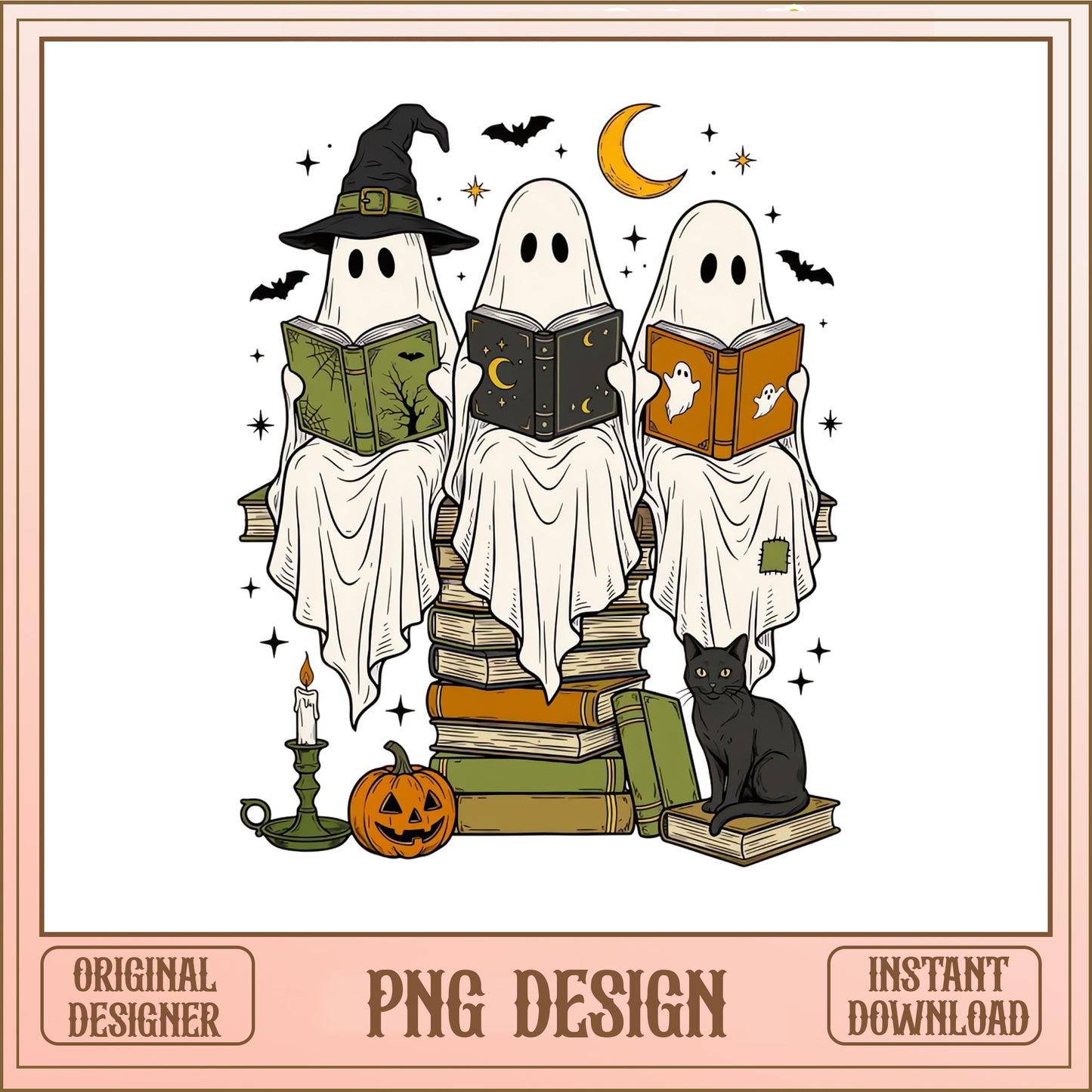 Halloween Ghost Reading Books PNG, Spooky Ghost Book PNG, Halloween PNG