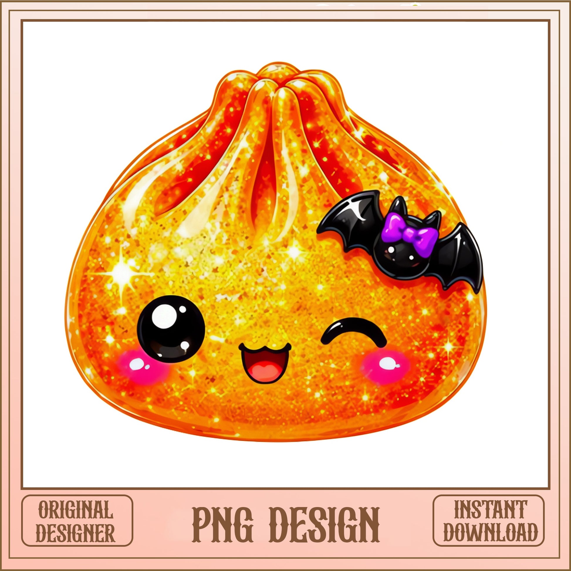 Halloween Glitter Dumpling PNG, Kawaii Bat Clipart PNG, Cute Dumpling PNG