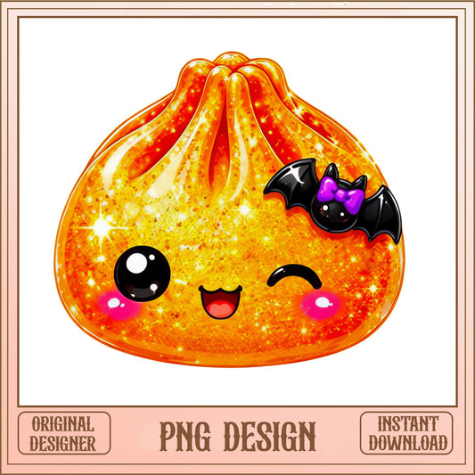 Halloween Glitter Dumpling PNG, Kawaii Bat Clipart PNG, Cute Dumpling PNG
